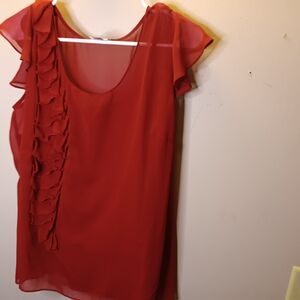 Elegant Red Ruffle Sleeve Women's Top